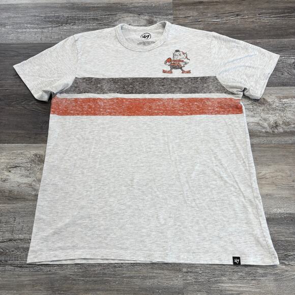'47 Brand Cleveland Browns Heather Gray Mens L Brownie Elf‎ Chest Stripe T-Shirt - Picture 2 of 7